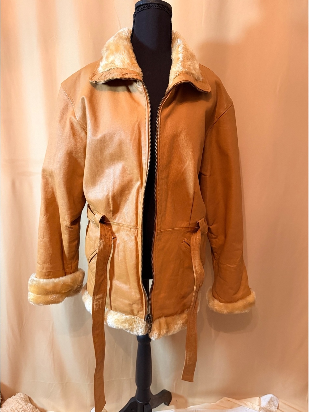 Vintage Marcia Collection tan belted leather Jacket